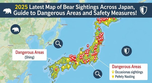 記事タイトル「2025年最新・日本全国の熊出没マップ目撃情報・危険地域と安全対策ガイド！」のアイキャッチ画像