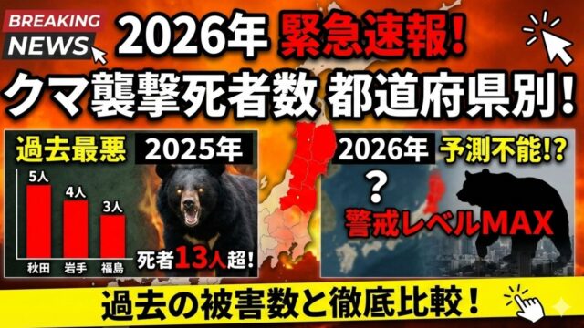 2026年緊急速報：クマ襲撃死者数の都道府県別データと2025年との比較図