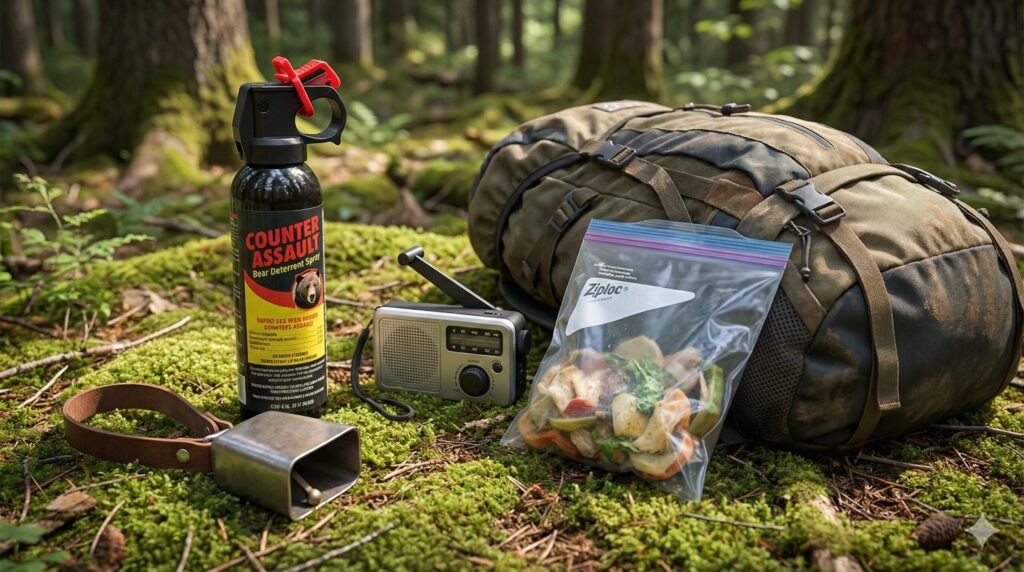 青森での熊対策に必須の熊撃退スプレー、熊鈴、ラジオなどの装備一式