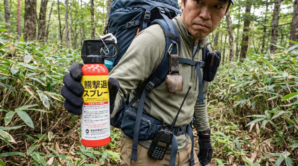 山形での熊対策に必須の熊撃退スプレー、熊鈴、ラジオなどの装備とハイカー