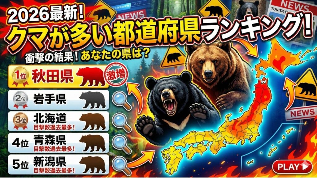 2026年最新！熊が一番多く出る県ランキング！あなたの県は大丈夫？