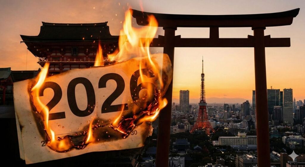 2026年丙午（ひのえうま）の運気と東京の神社のイメージ